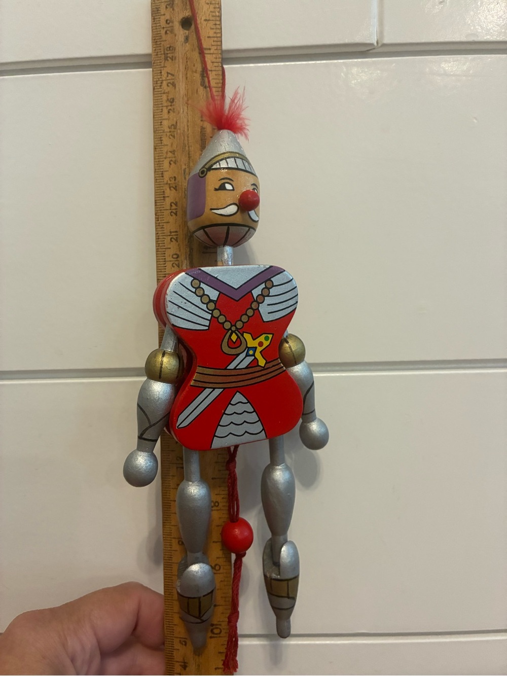 Wooden Red and Silver Nutcracker-Style Hanging Ornament pull